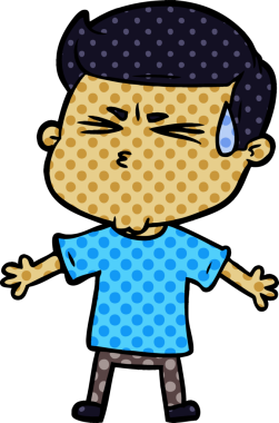 Bir insan tarafından çizilmiş terleyen çizgi film adamı.