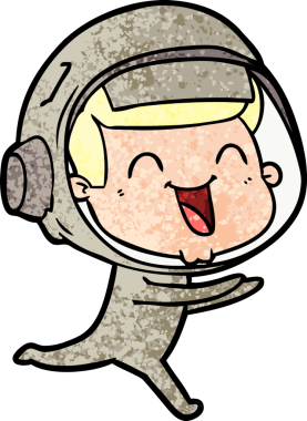 Bir insan tarafından çizilmiş mutlu astronot çizgi filmi.