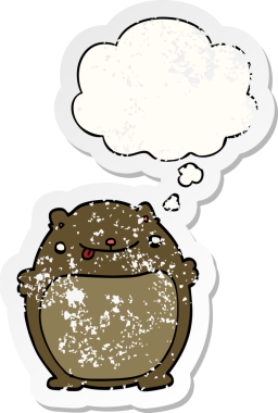 Düşünce baloncuğu olan çizgi film şişman ayısı bir insan tarafından çizilmiş yıpranmış bir çıkartma.