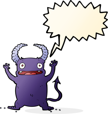 Bir insan tarafından çizilmiş konuşma balonu olan küçük bir şeytan.