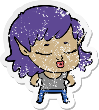 Bir insan tarafından çizilmiş güzel bir elf kızının sıkıntılı çıkartması.