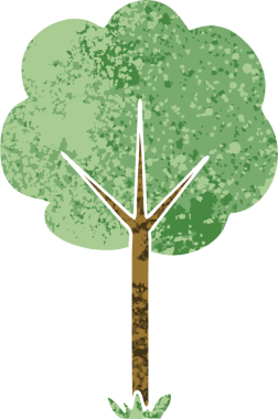 Bir insan tarafından çizilmiş retro illüstrasyon tarzı tuhaf çizgi film ağacı