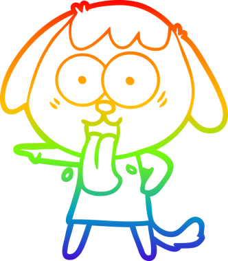 Gökkuşağı gradyan çizimi. Bir insan tarafından çizilmiş şirin bir köpek çizimi.