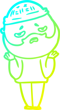 Bir insan tarafından çizilmiş sakallı, endişeli bir çizgi film çizimi.