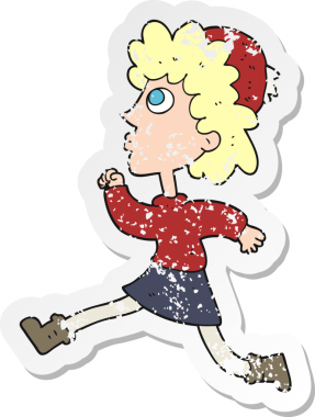 Bir insan tarafından çizilmiş koşan bir karikatürdeki gerilimli çıkartma.