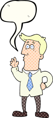 Bir insan tarafından çizilmiş serbest çizilmiş çizgi roman konuşma balonu iş adamı.