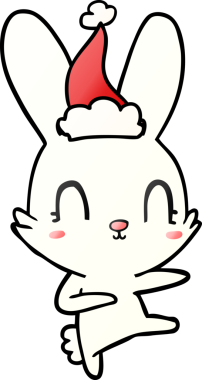 Bir insan tarafından çizilmiş Noel Baba şapkasıyla dans eden bir tavşanın gradyan çizimi.