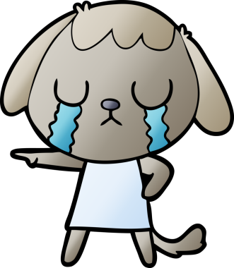 Bir insan tarafından çizilmiş şirin bir çizgi film köpeği ağlıyor.