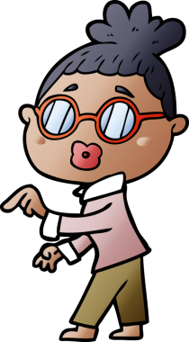 Bir insan tarafından çizilmiş gözlüklü bir karikatür kadın.