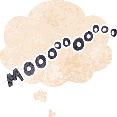 Düşünce baloncuğu ile çizgi film möö sesi grunge sıkıntılı retro dokuma tarzı bir insan tarafından çizilmiş