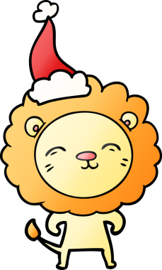 Bir insan tarafından çizilmiş Noel Baba şapkası giymiş bir aslanın el çizimi karikatürü.