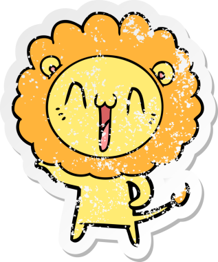 Bir insan tarafından çizilmiş mutlu çizgi film aslanının sıkıntılı çıkartması.