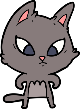 Bir insan tarafından çizilmiş kafası karışmış çizgi film kedisi.