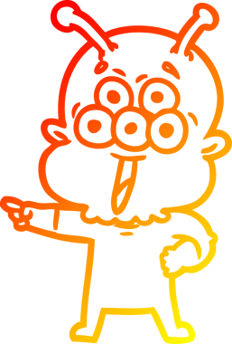 Bir insan tarafından çizilmiş mutlu çizgi film uzaylısının sıcak çizgi çizimi