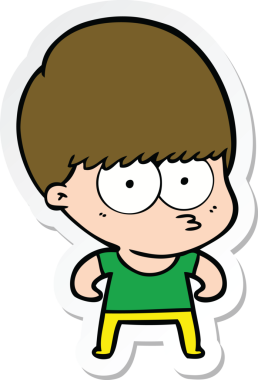 Bir insan tarafından çizilmiş meraklı bir çizgi film çocuğunun çıkartması.