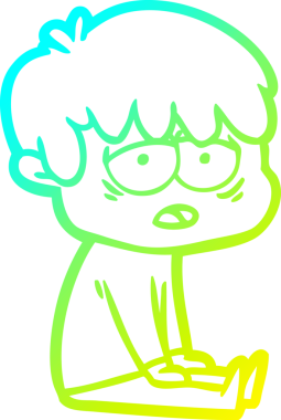 Bir insan tarafından çizilmiş, bitkin bir çocuğun soğuk çizgi çizimi.