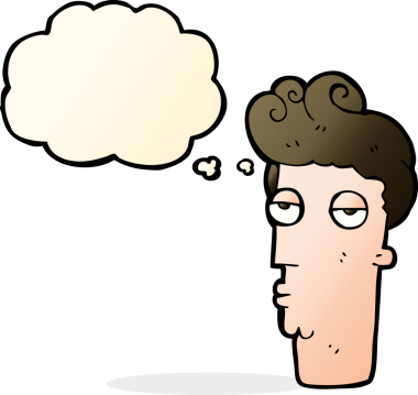 Bir insan tarafından çizilmiş düşünce baloncuğuyla adamın yüzü sıkılmış.