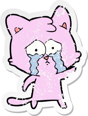 Bir insan tarafından çizilmiş ağlayan bir çizgi film kedisinin sıkıntılı çıkartması.