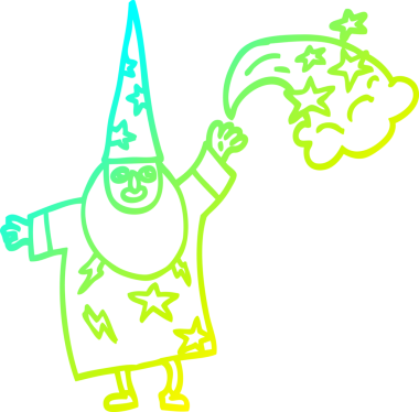 Bir çizgi film büyücüsünün insan tarafından çizilmiş soğuk çizgi çizimi.