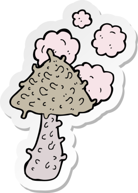 Bir insan tarafından çizilmiş garip bir mantarın çıkartması.