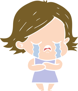 Bir insan tarafından çizilmiş düz renkli çizgi film kızı ağlıyor.