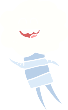 Bir insan tarafından çizilmiş şirin bulut kafalı yaratığın düz renk çizimi