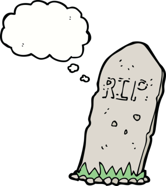 Bir insan tarafından çizilmiş düşünce baloncuklu karikatür gibi ürkütücü bir mezar.