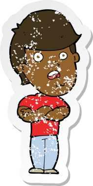 Bir insan tarafından çizilmiş, hayal kırıklığına uğramış bir adamın retro, sıkıntılı çıkartması.