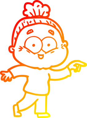 Bir insan tarafından çizilmiş mutlu, yaşlı bir kadının sıcak çizgi çizimi.