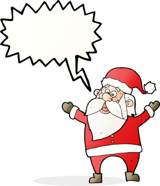 Bir insan tarafından çizilmiş konuşma balonlu Noel Baba çizgi filmi.