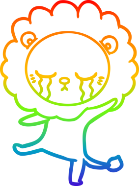 Gökkuşağı gradyan çizgisi bir insan tarafından çizilmiş ağlayan bir aslanın çizimi