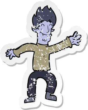 Bir insan tarafından çizilmiş mutlu vampir bir çizgi filmin gerilimli yapıştırması.