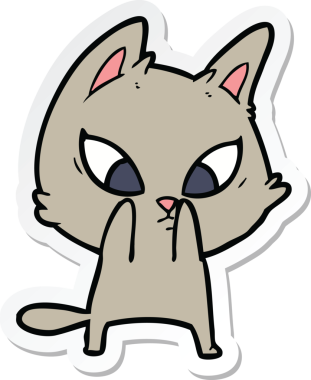 Bir insan tarafından çizilmiş kafası karışmış bir çizgi film kedisinin çıkartması.