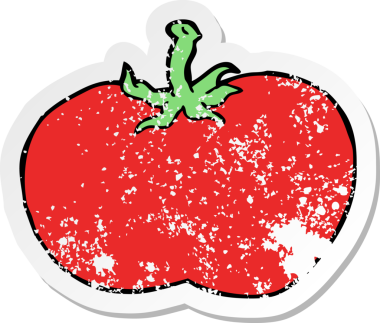 Bir insan tarafından çizilmiş karikatür domatesi.