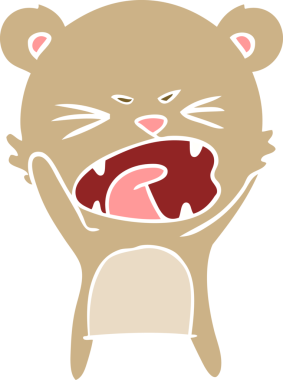 Kızgın düz renkli çizgi film ayısı bir insan tarafından çizilmiş.