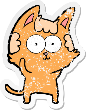 Bir insan tarafından çizilmiş mutlu çizgi film kedisinin sıkıntılı çıkartması.