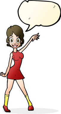 Bir insan tarafından çizilmiş konuşma balonu olan karikatür parti kızı.