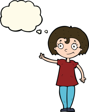 çizgi film mutlu kadın bir insan tarafından çizilen düşünce baloncuğu ile işaret