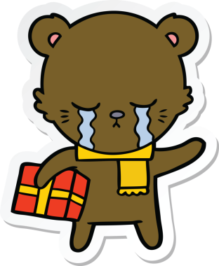 Bir insan tarafından çizilmiş, ağlayan bir çizgi film ayısının çıkartması.