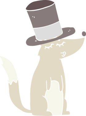 Bir insan tarafından çizilmiş silindir şapkalı düz renkli bir kurt ıslığı.