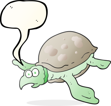 Bir insan tarafından çizilmiş serbest konuşma balonu karikatür kaplumbağası.