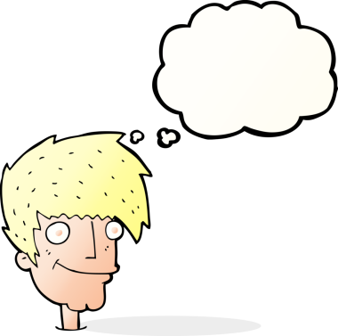 Bir insan tarafından çizilmiş düşünce balonlu gülümseyen adam.