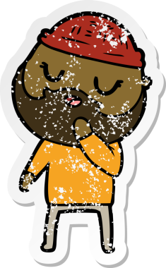 Bir insan tarafından çizilmiş sakallı bir çizgi film karakterinin sıkıntılı çıkartması.