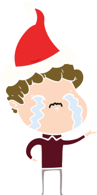 Bir insanın çizdiği Noel Baba şapkasıyla ağlayan bir adamın el resmi.