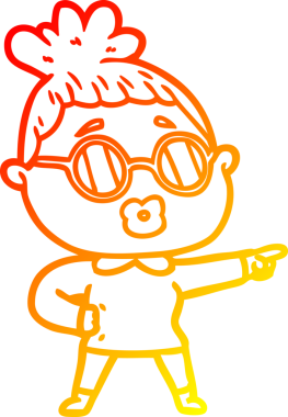 Bir insan tarafından çizilmiş gözlüklü bir kadının çizgi film çizimi.