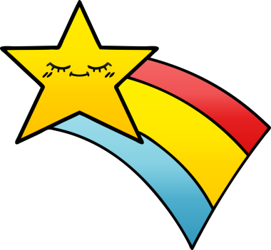 Bir insan tarafından çizilmiş kayan gökkuşağı yıldızının gölgeli karikatürü