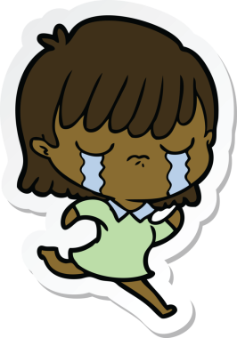 Bir insan tarafından çizilmiş, ağlayan bir karikatür kadının çıkartması.