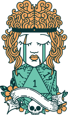 Retro Dövme Tarzı Ağlayan İnsan Barbar Bir D20 rulo ile bir insan tarafından çizilmiş