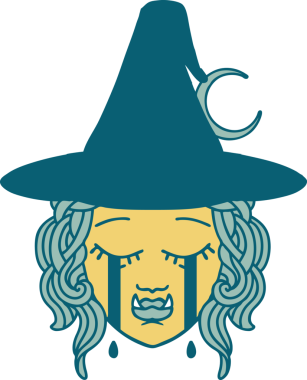 Retro Dövme Tarzı Bir insan tarafından çizilmiş yarı ork cadı yüzü ağlıyor