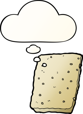 Düşünce baloncuklu çizgi film bisküvisi, bir insan tarafından çizilmiş düzgün bir gradyan stil.